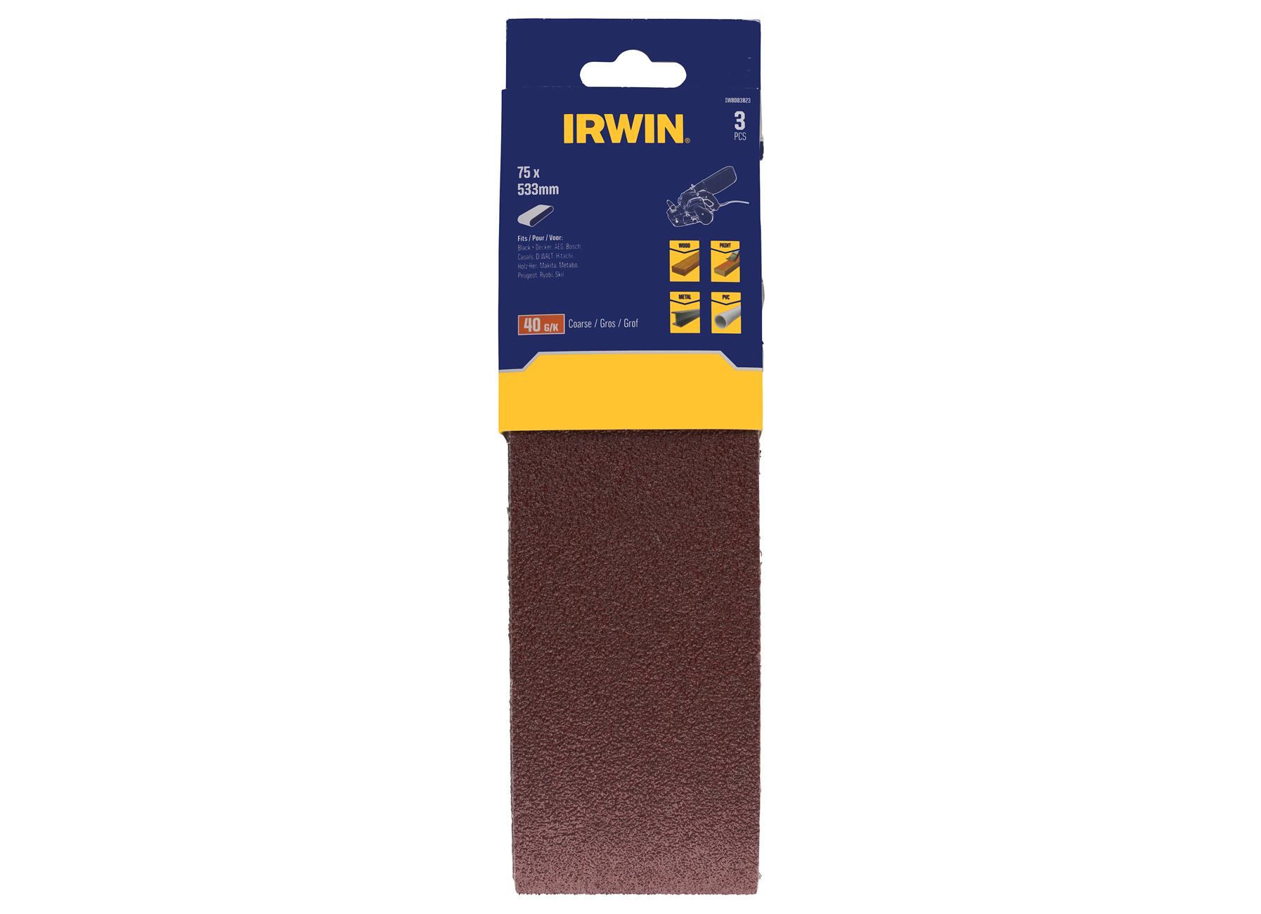 IRWIN  BANDES ABRASIVES 75X533MM, K40