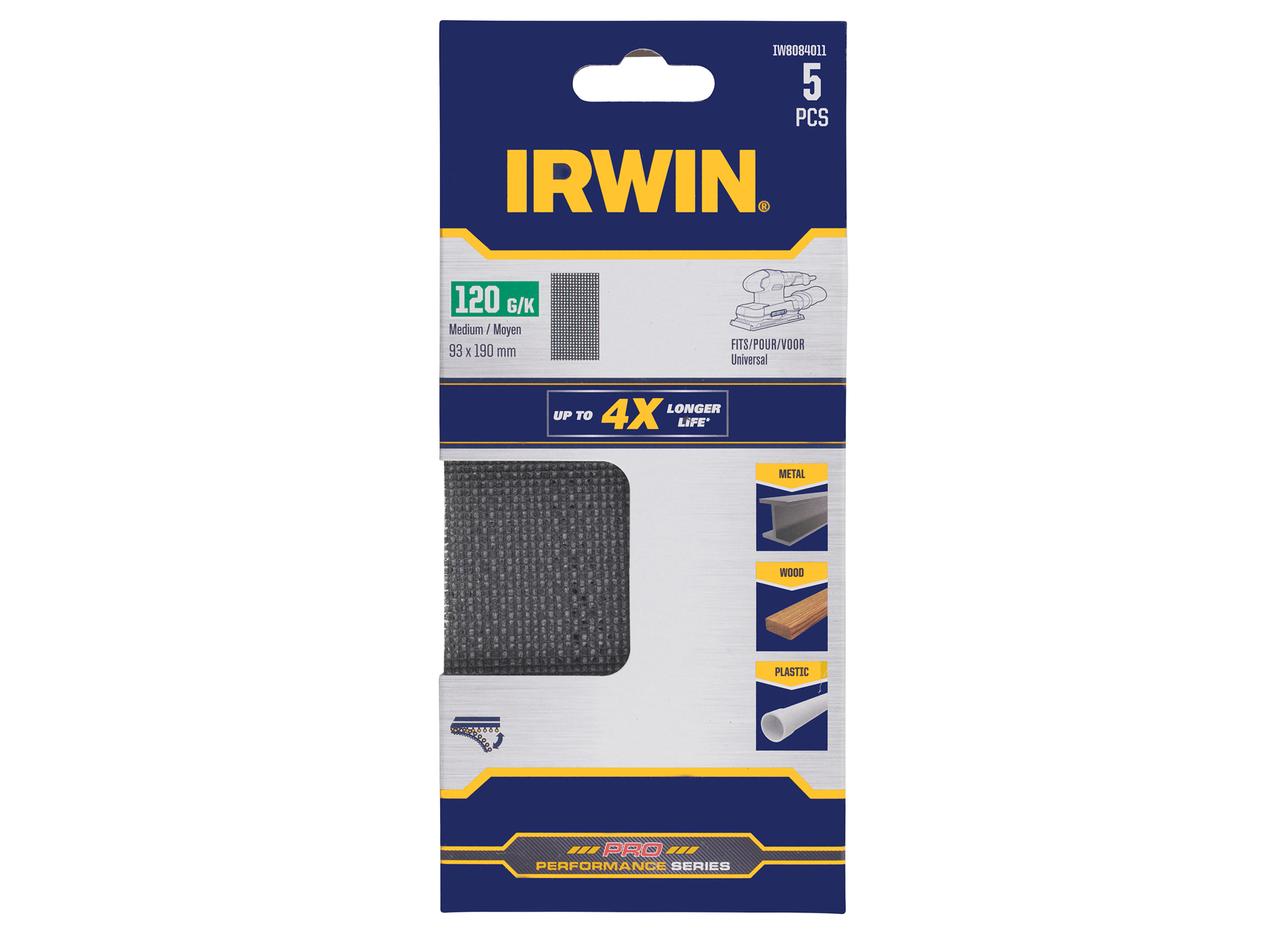 IRWIN ABRASIFS SYNTHETIQUE 1/3 VIBRANTE (TOUTES MARQUES) PIED 189X91MM AUTO-ADHESIFS, PAPIER 190X93MM, K120