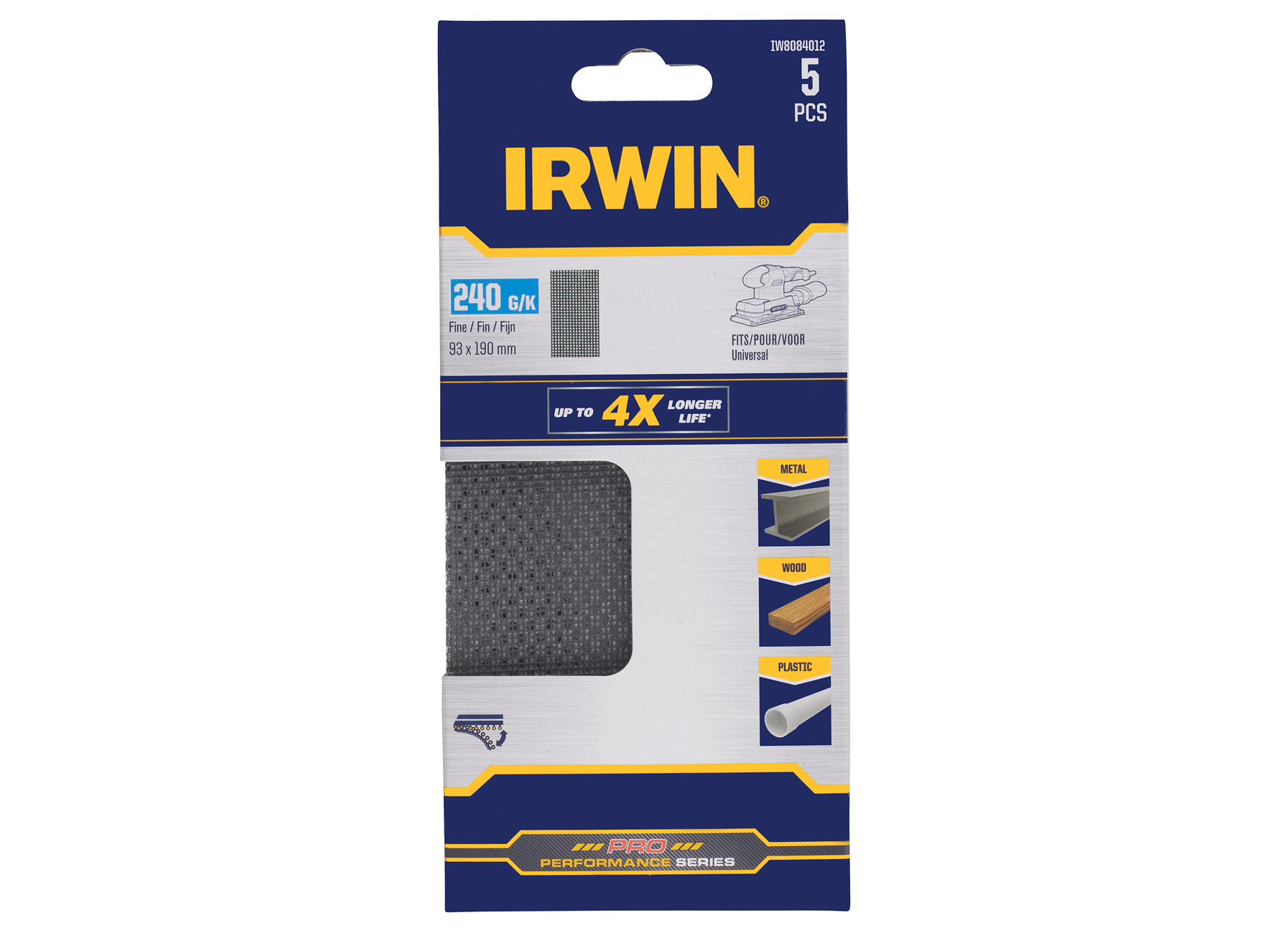 IRWIN SCHUURGAAS 1/3 VLAKSCHUUR (ALLE MERKEN) ZOOL 189X91MM MET KLITTENBAND, SCHUURSTROOK 190X93MM, K240