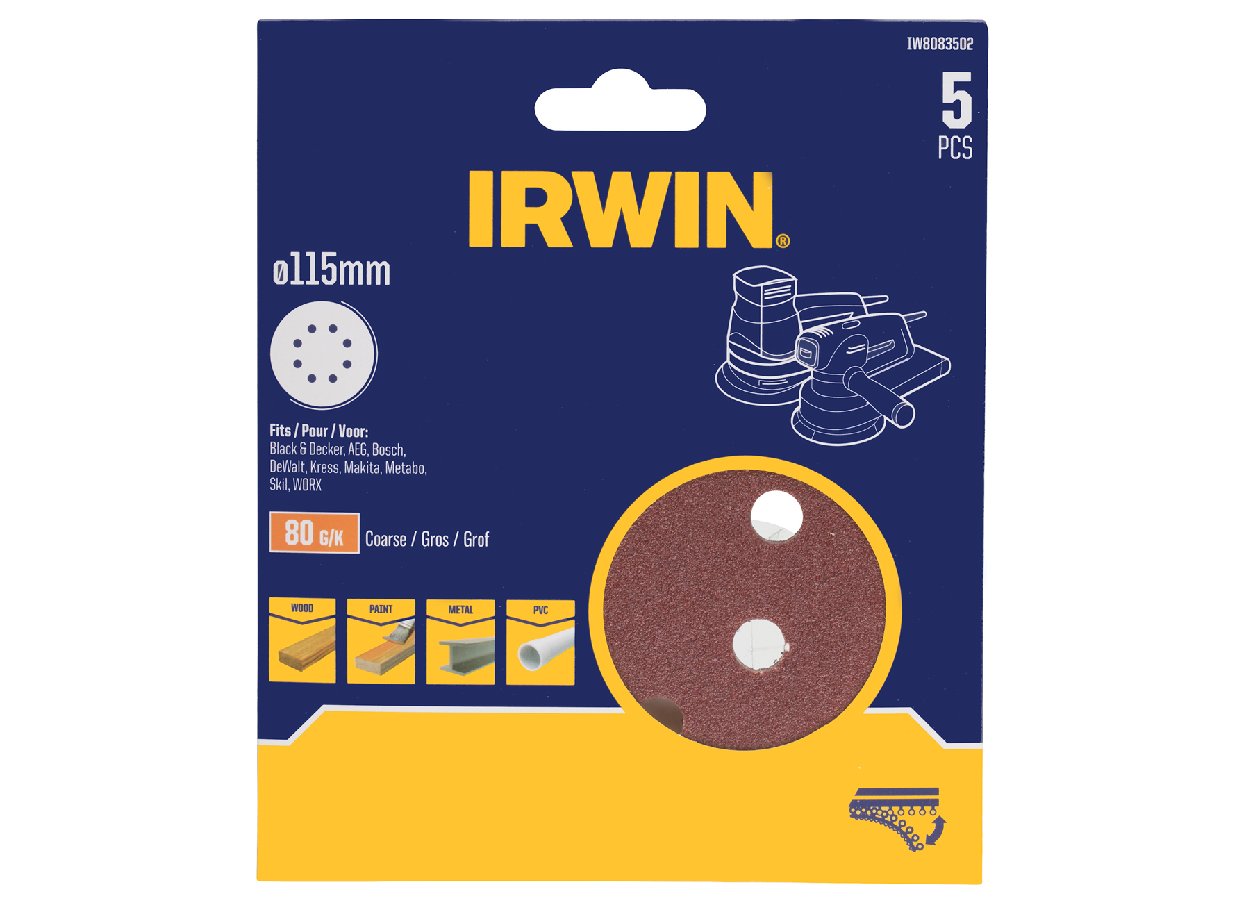 IRWIN DISQUES ABRASIFS Ø115MM VELCRO G80