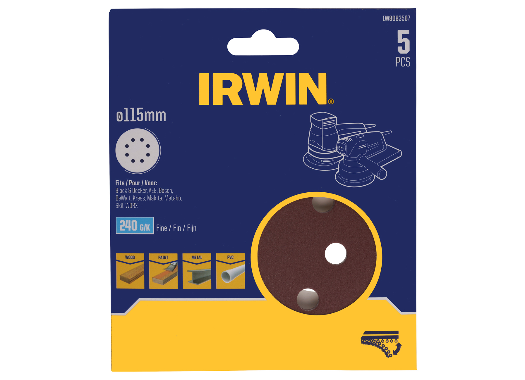 IRWIN DISQUES ABRASIFS Ø115MM VELCRO G240