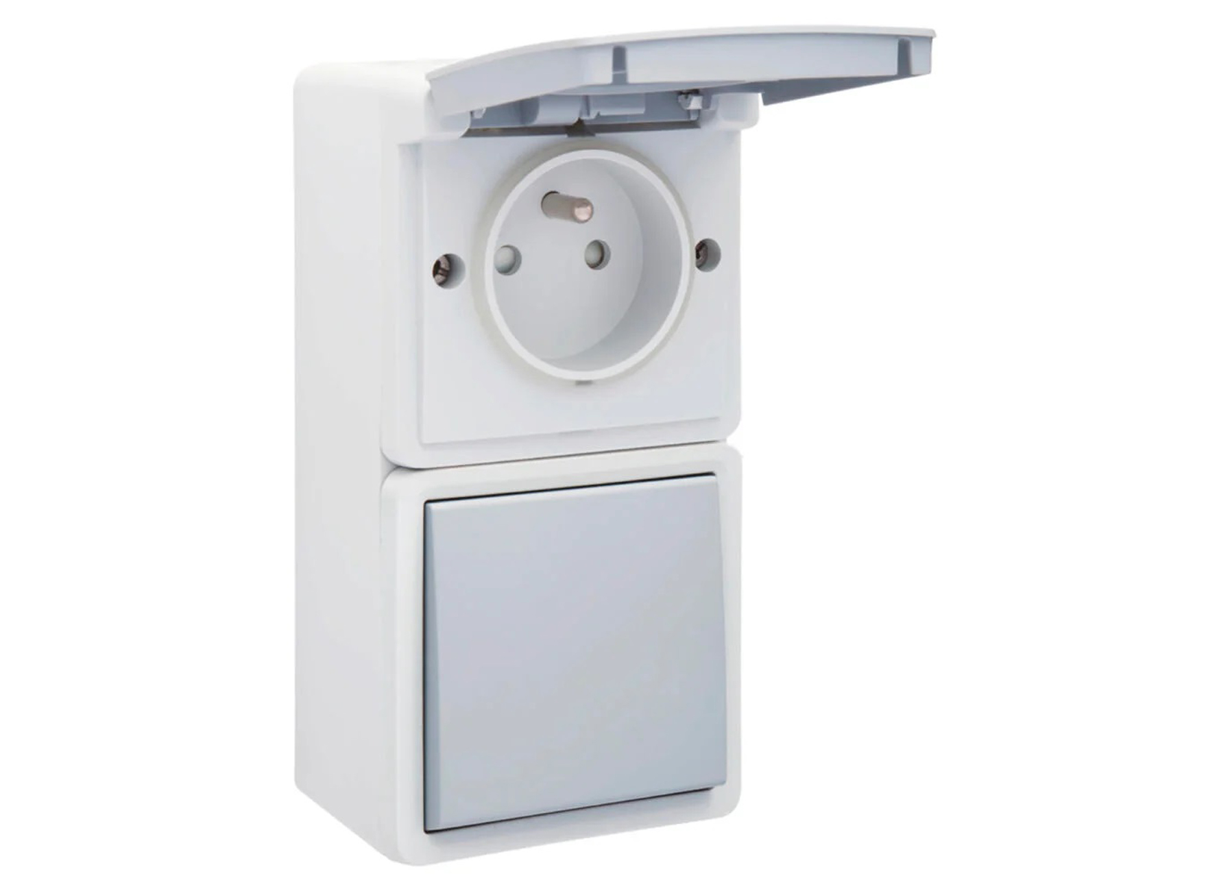 NIKO HYDRO VERTICAAL 2-POLIGE SCHAKELAAR + STOPCONTACT MET PENAARDE