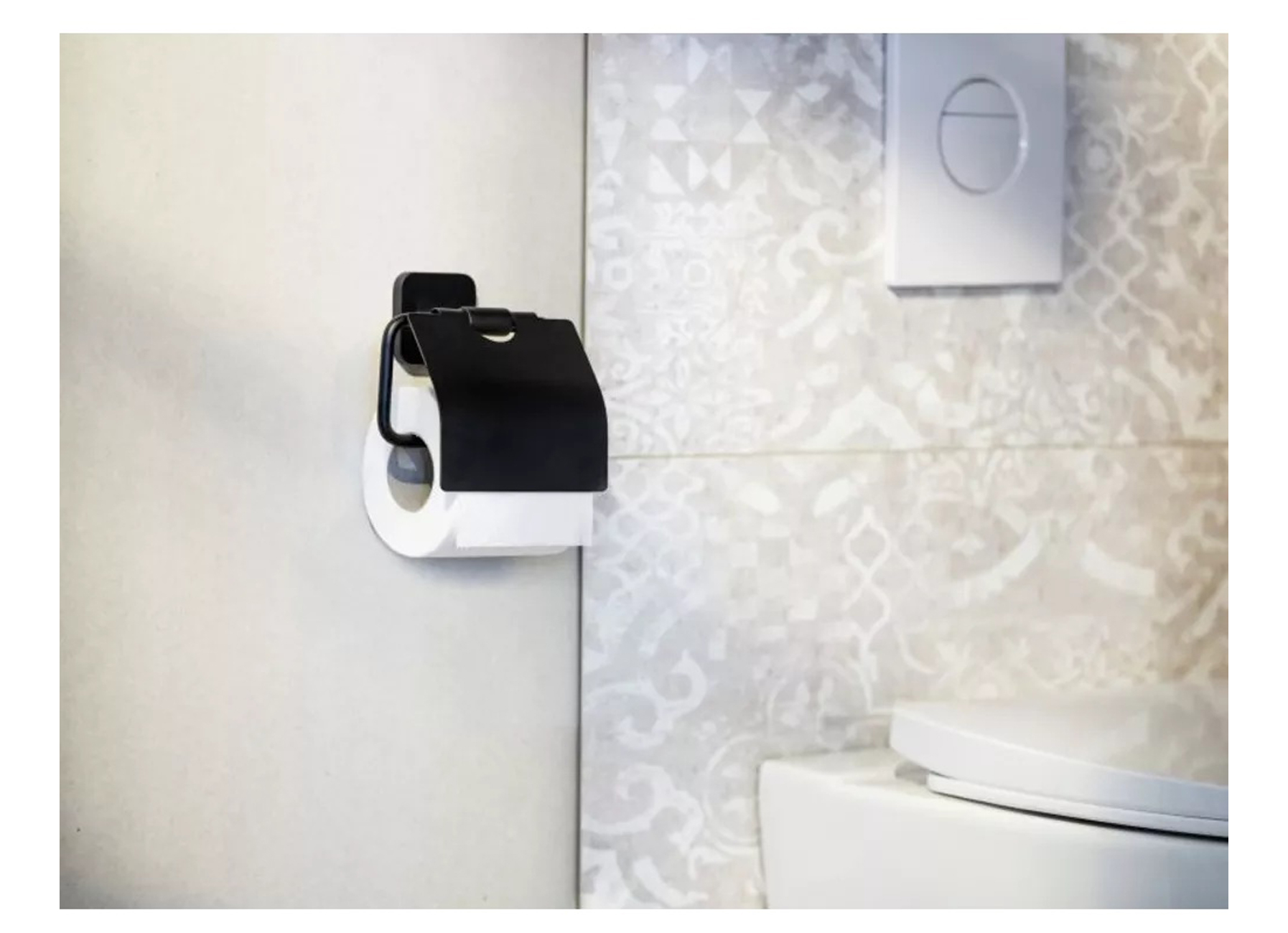 WENKO TURBO-LOC PORTO BLACK PORTE-PAPIER TOILLETTE COUVERCLE INOX NOIR
