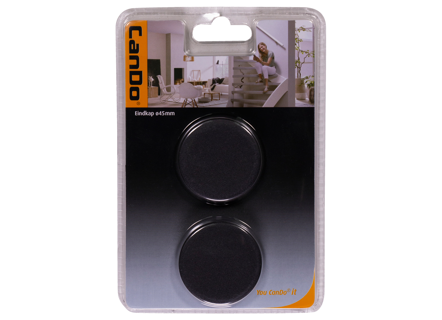 CANDO EINDKAP TRAPLEUNING ROND Ø45MM - MAT ZWART - 2 STUKS