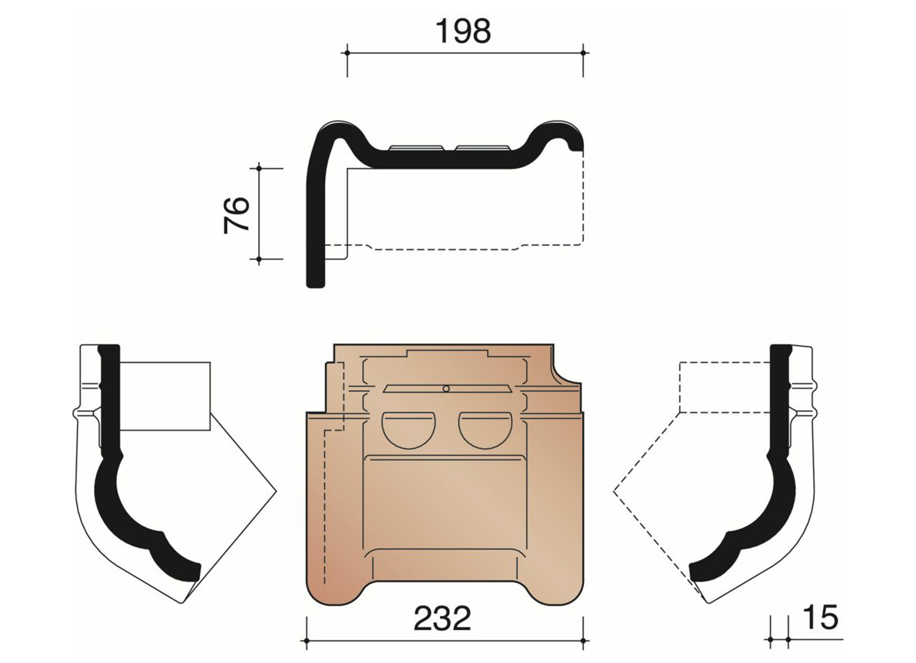 TUILE MEMBRON DE RIVE GAUCHE 44 GRIS ARDOISE EMAILLE MAT