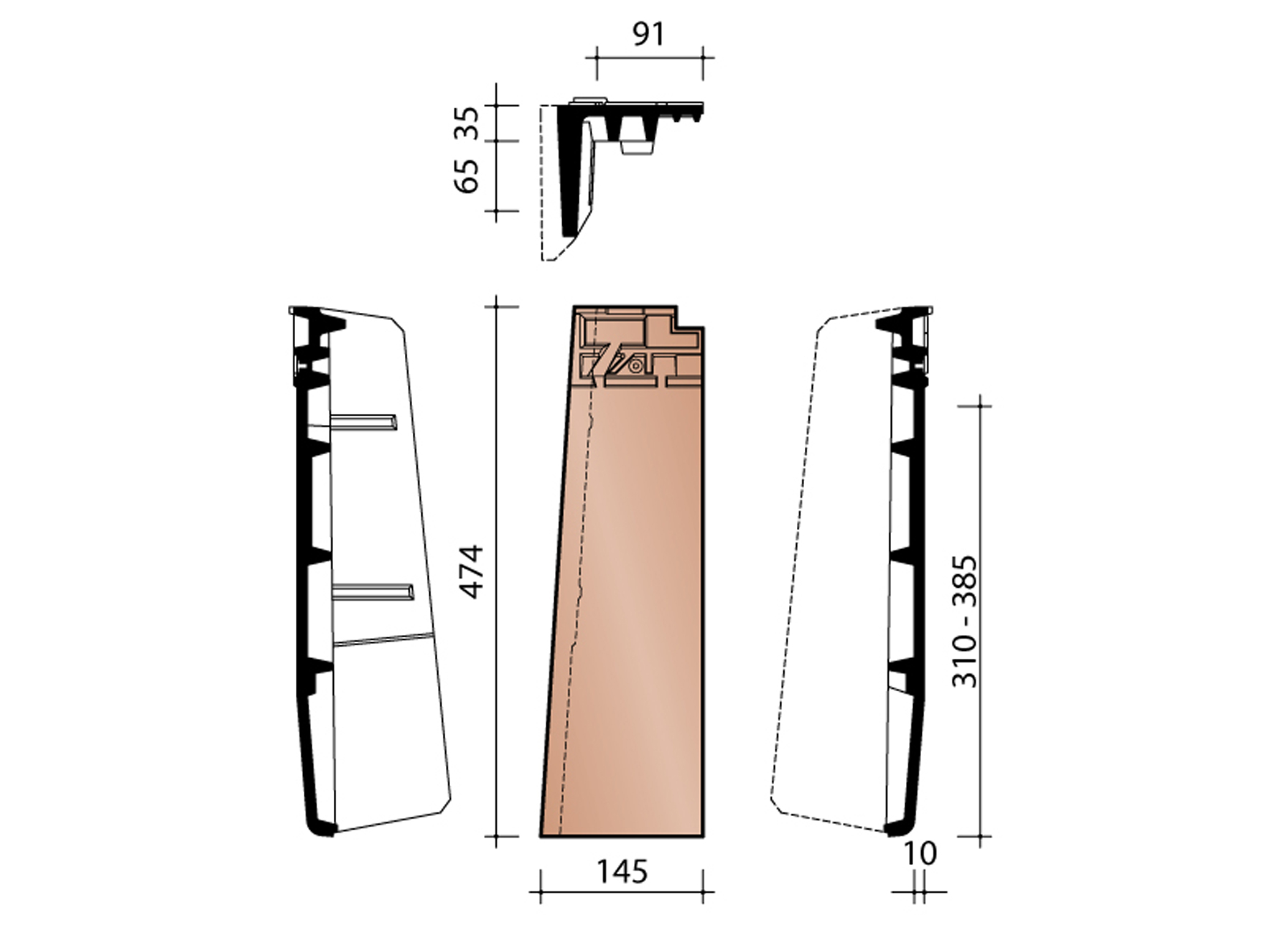 ACTUA LANGENZENN HALVE LINKERGEVELPAN ZWART MAT