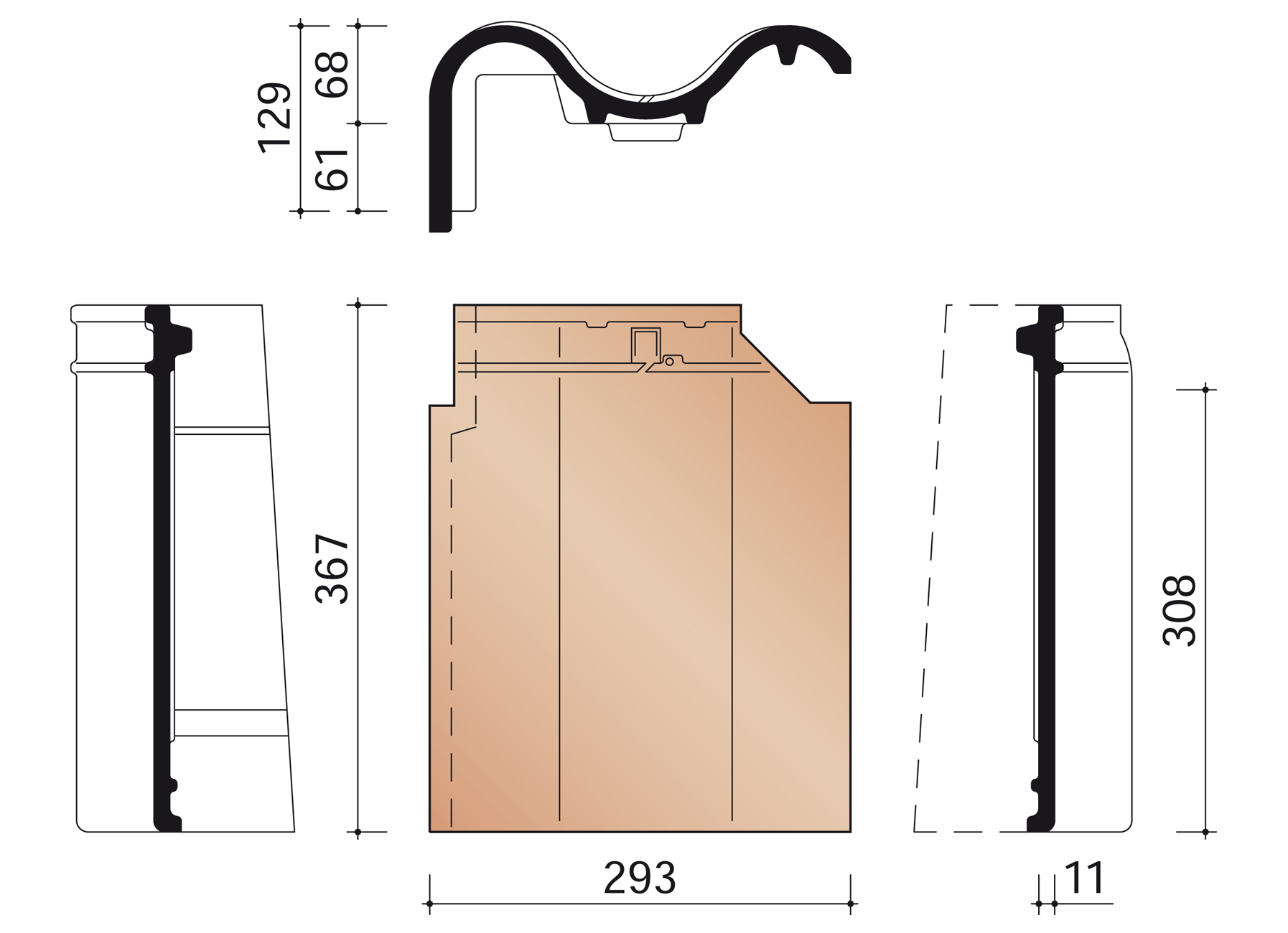 OVH KLASSIEK LINKER GEVELPAN BLAUW GESMOORD
