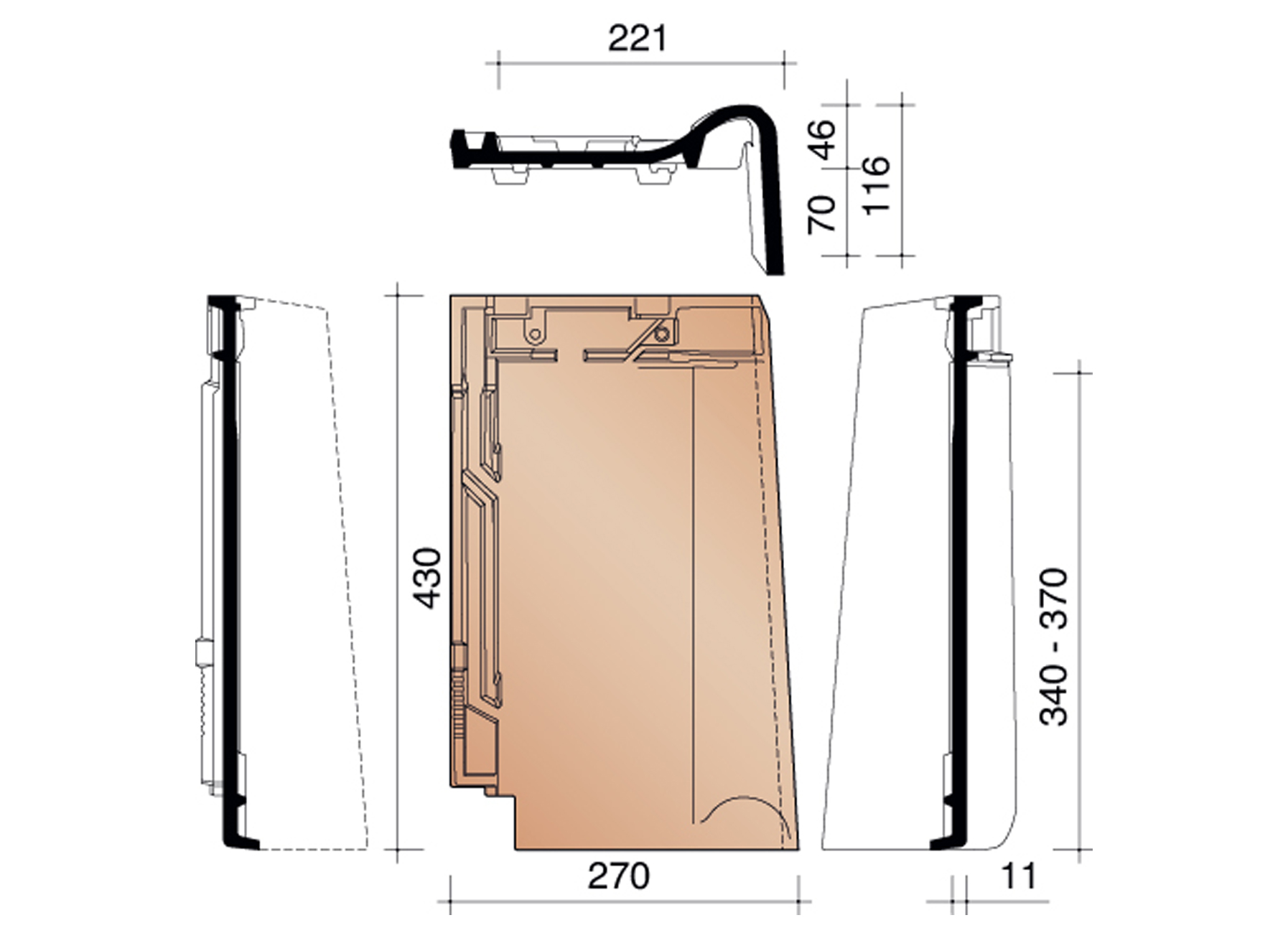 TRADIVA TUILE DE RIVE DROITE ARDOISE