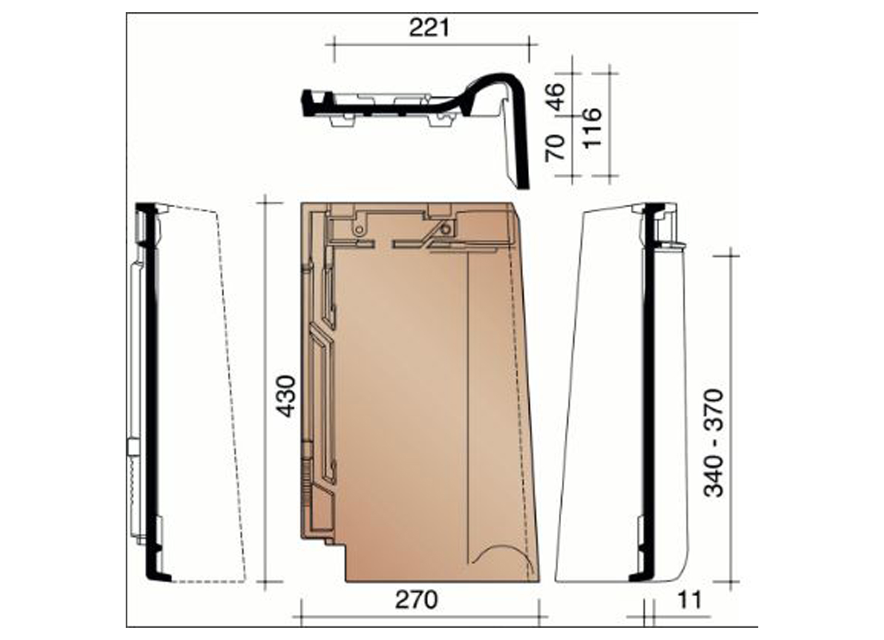 TRADIVA LINKER GEVELPAN NATUURROOD+