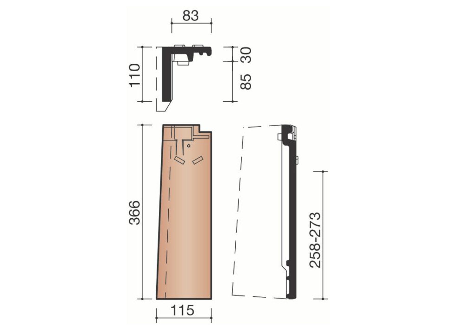 VAUBAN DEMI-TUILE DE RIVE GAUCHE ANTHRACITE MAT