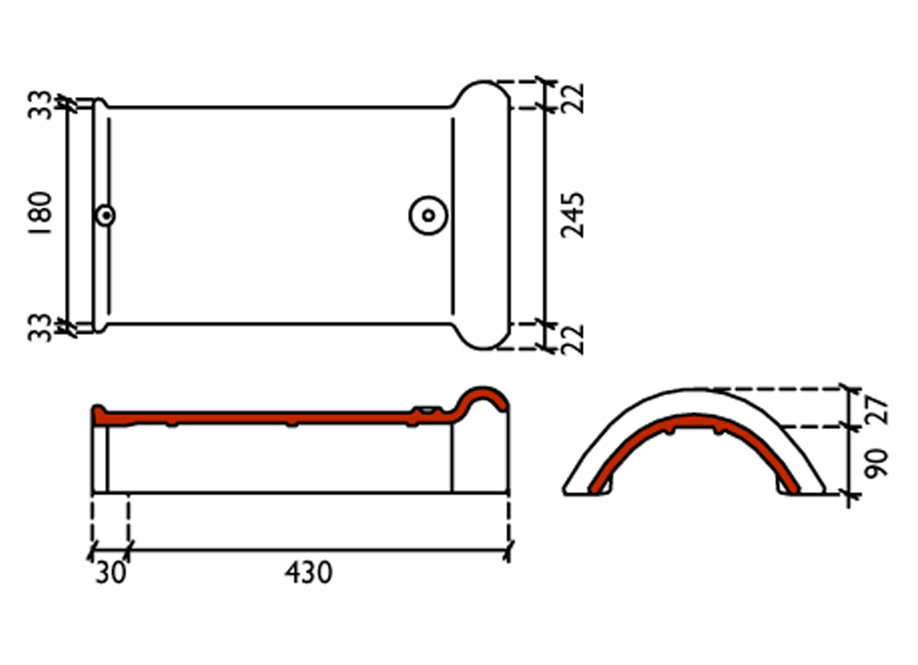 POSTEL 20 ARETIER DEMI-ROND DOUBLE NOIR