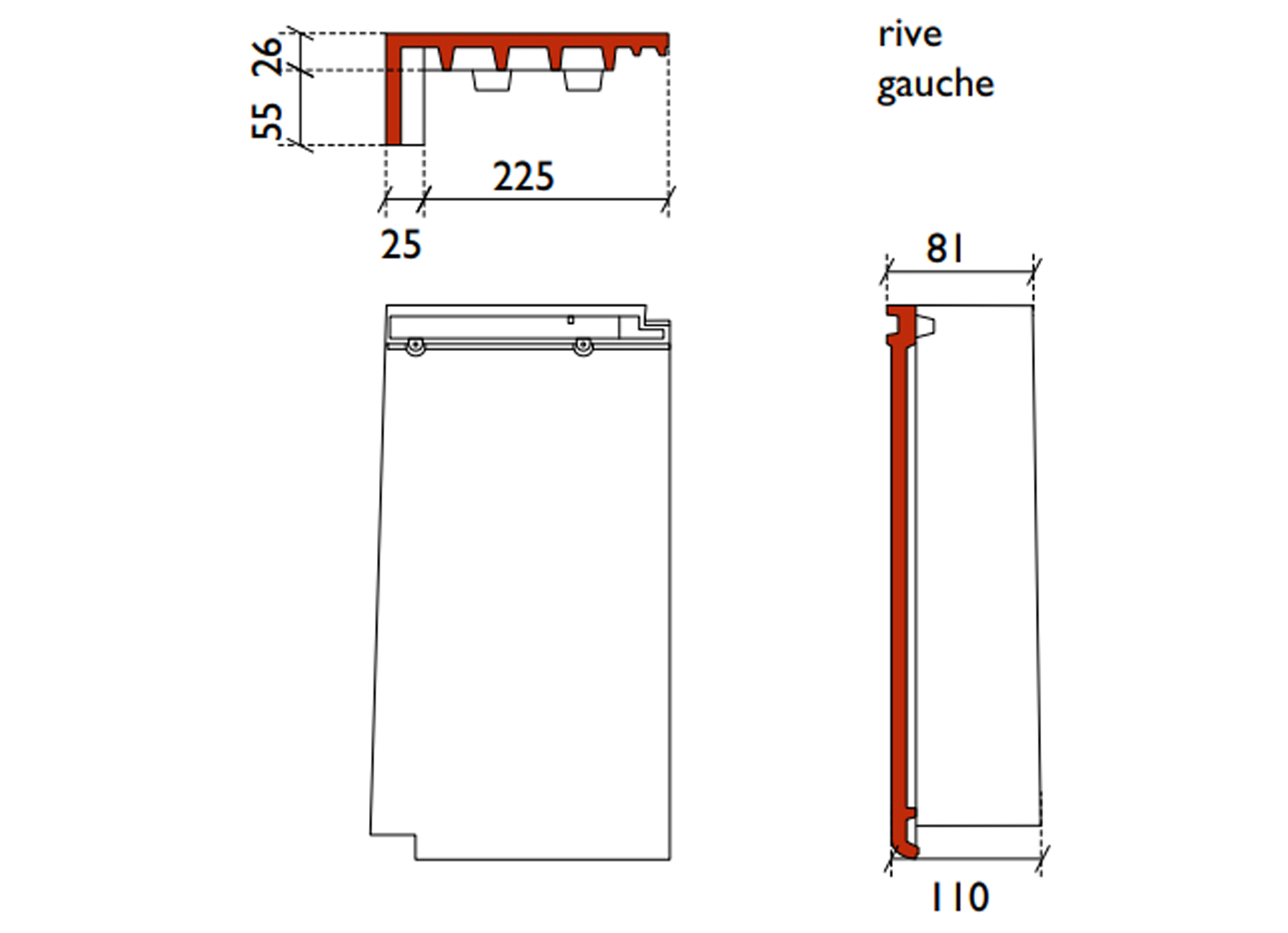 TUILE PLAT DEMI-TUILE DE RIVE GAUCHE DOUBLE NOIR