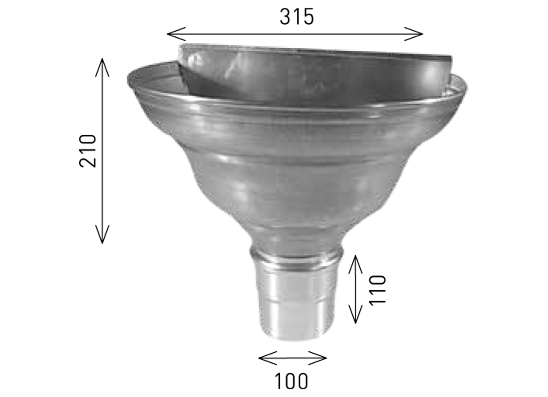 TRECHTER HALF ROND UITLOOP Ø100 ZN NAT