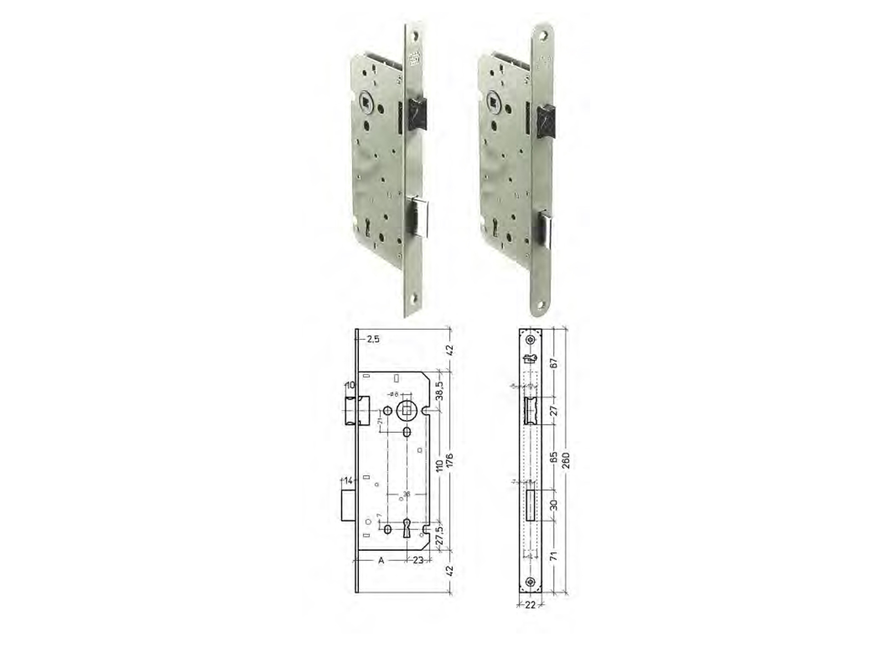 SERRURE DE PORTE INTERIEURE A ENTAILLER LANCANT REVERSIBLE 110MM