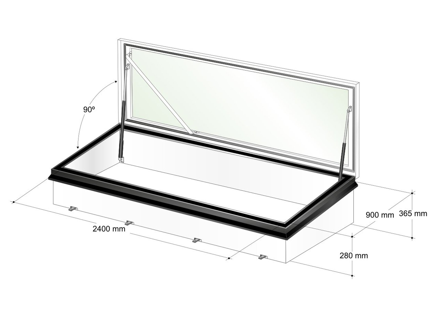 GORTER ALUMINIUM DAKLUIK BEGLAASD RHTG 1000X2500MM