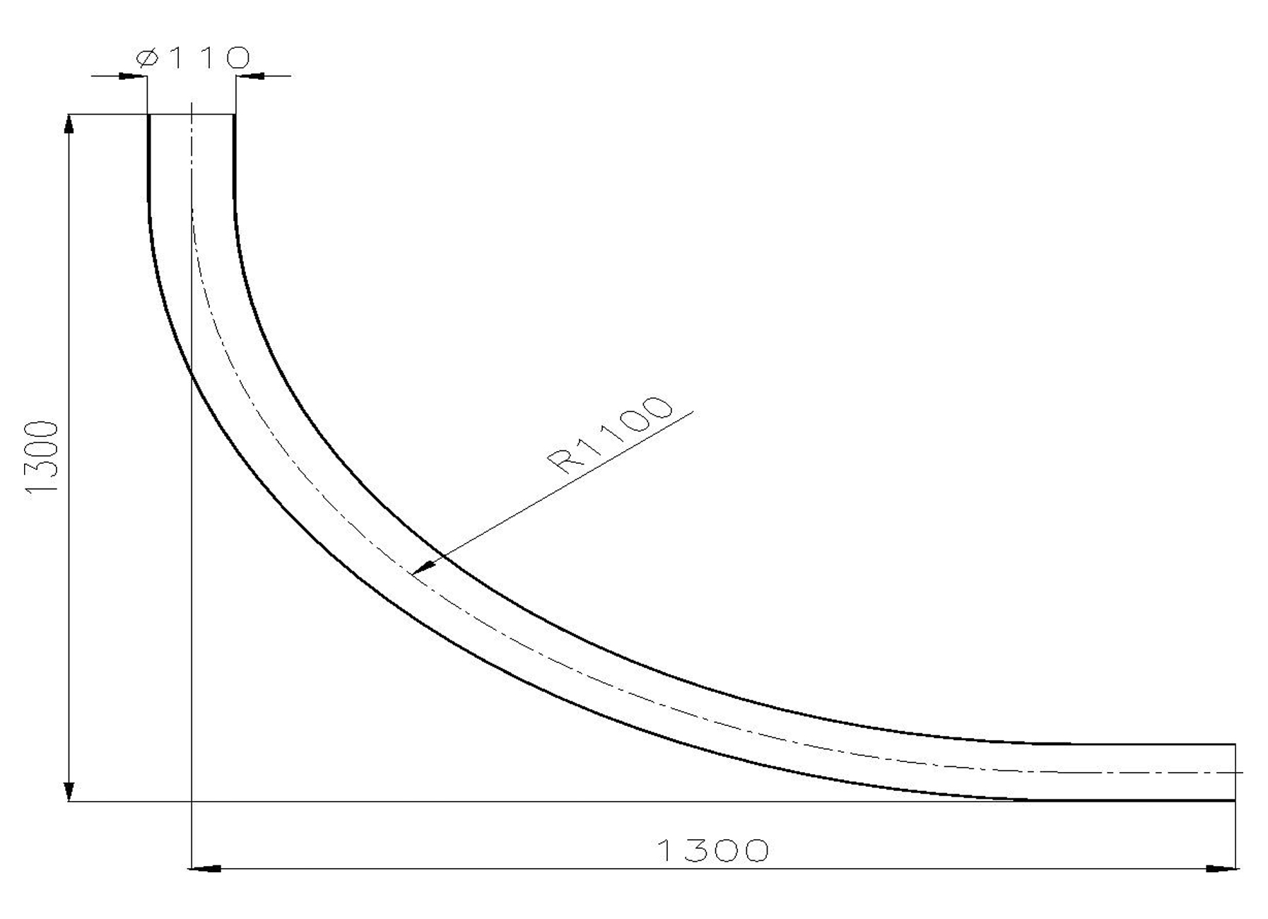 PVC COUDE DE PASSAGE GRIS 90° Ø110 1350X1350 R1100